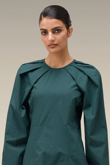 Premium Midnight Green Cotton Poplin Dress