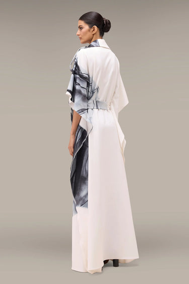 Women's Premium Off White Printed Tencel Twill Kaftan