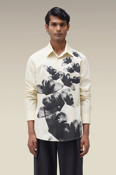 Men's Premium Wax Paper Botanical Print Cotton Poplin Shirt