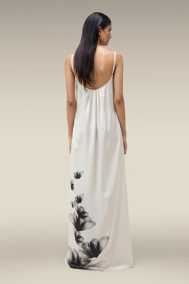Premium Wax Paper Floral Print Satin Maxi Dress