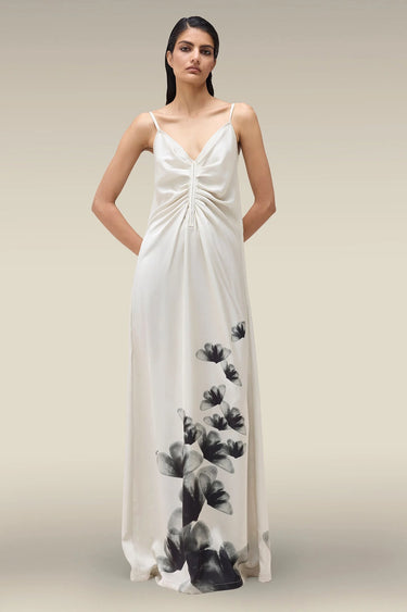 Premium Wax Paper Floral Print Satin Maxi Dress