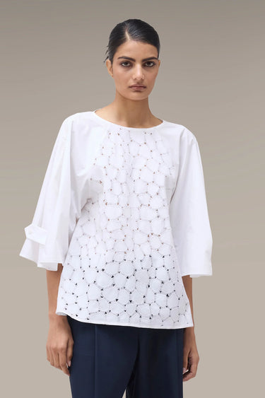 Women's Premium White Cutwork Embroidered Cotton Top