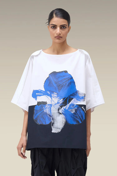 Premium White Floral Print Cotton Poplin Top - Free Size