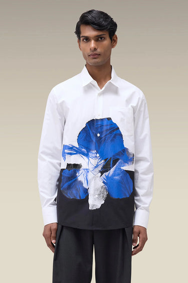 Men's Premium White Floral Print Cotton Poplin Shirt