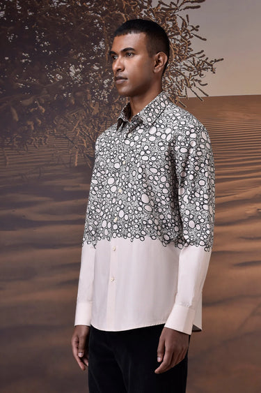 Premium beige Giza cotton shirt with all-over print and soft texture