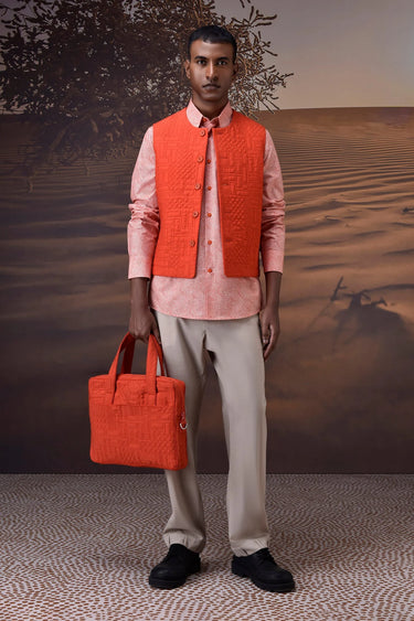 Coquelicot quilt textured gilet for men by Genes Lecoanet Hemant India