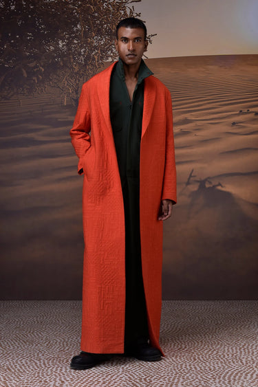 Quilt‑Textured Coquelicot Wrap Overcoat - Genes Online Store