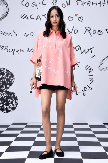 Rabbit Text Free size Shirt- Coral Peach - Genes Online Store