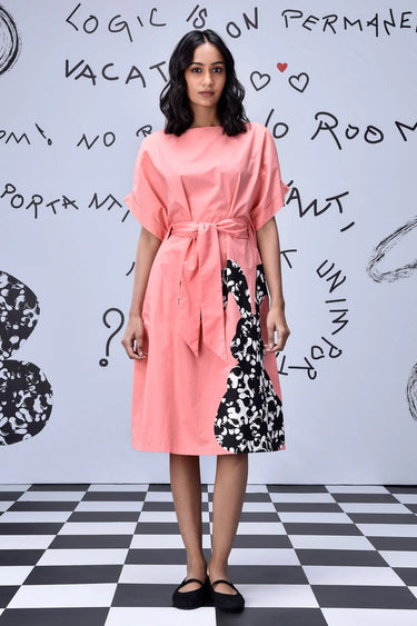 Rabbit Texture Relax Fit Dress- Coral Peach - Genes Online Store