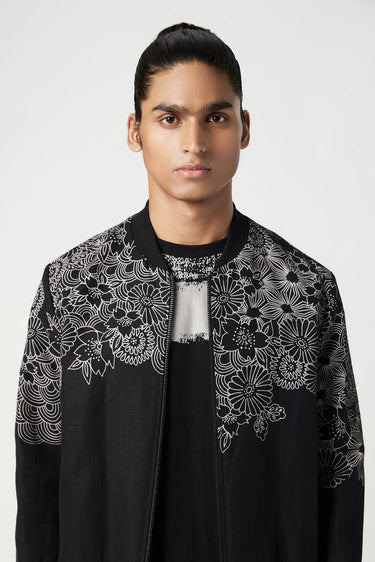 Regular Fit Bomber Jacket with Front Zipper Detail Black - Genes Lecoanet Hemant