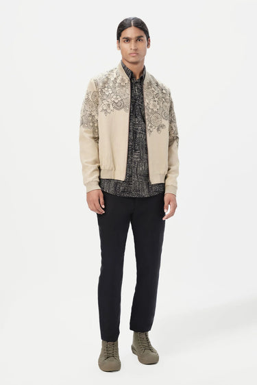 Regular Fit Bomber Jacket with Front Zipper Detail- Mastic