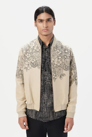 Regular Fit Bomber Jacket with Front Zipper Detail- Mastic