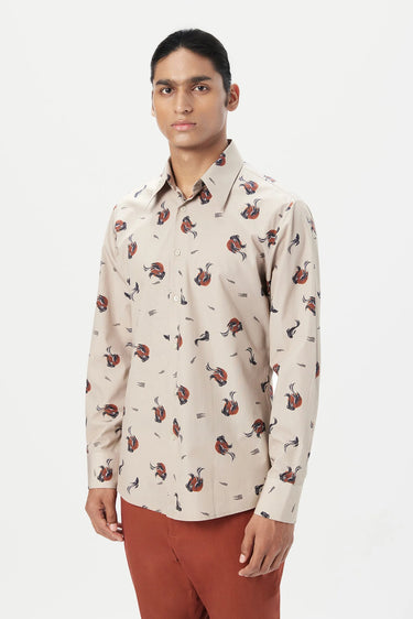 Regular Fit Button-Up Shirt in an All-Over Fish Print - Genes Lecoanet Hemant