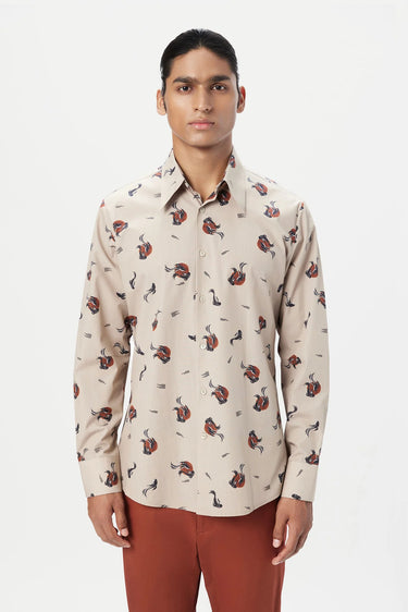 Regular Fit Button-Up Shirt in an All-Over Fish Print - Genes Lecoanet Hemant