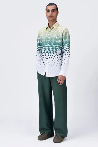 Regular Fit Button-Up Shirt with Cell Degrade Print - Clay Green - Genes Lecoanet Hemant