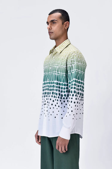 Regular Fit Button-Up Shirt with Cell Degrade Print - Clay Green - Genes Lecoanet Hemant