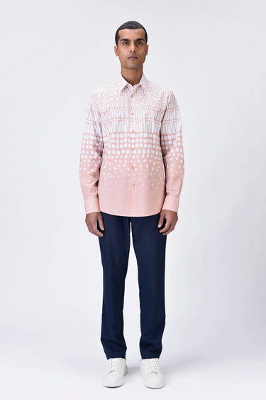 Regular Fit Button-Up Shirt with Cell Degrade Print - Melon Pink - Genes Lecoanet Hemant