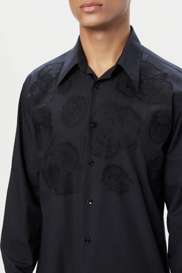 Regular Fit Button-Up Shirt with Floral Thread Embroidery - Genes Lecoanet Hemant