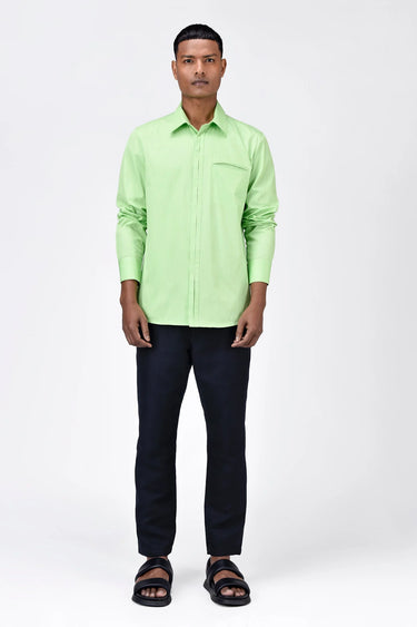 Regular Fit Button Up Shirt with Pleated Placket-Mint Green - Genes Lecoanet Hemant
