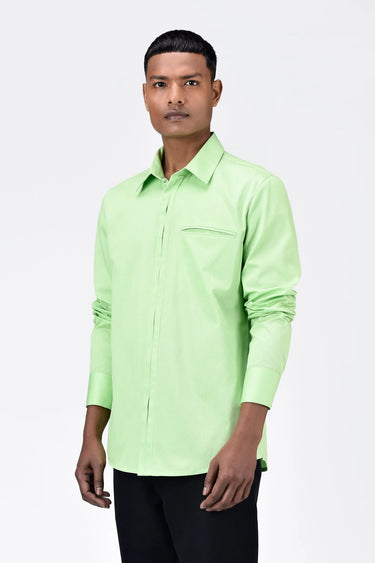 Regular Fit Button Up Shirt with Pleated Placket-Mint Green - Genes Lecoanet Hemant