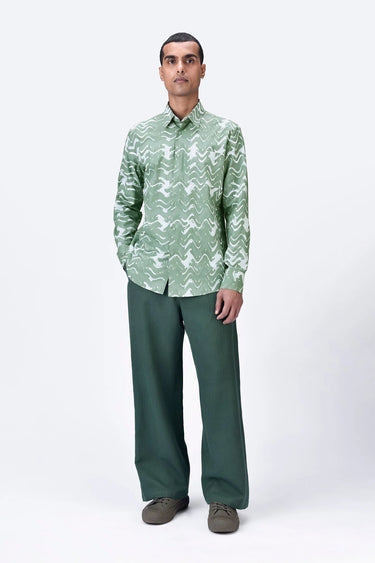 Regular Fit Button-Up Shirt with Solar Wave Check Print Taupe - Genes Lecoanet Hemant