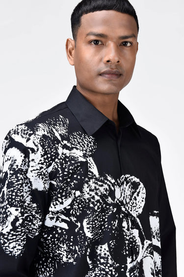 Regular Fit Cotton Poplin Shirt with Orchid Print