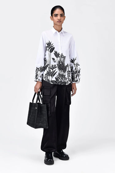 Regular Fit Cotton Poplin Shirt with Tropical Print - Genes Lecoanet Hemant