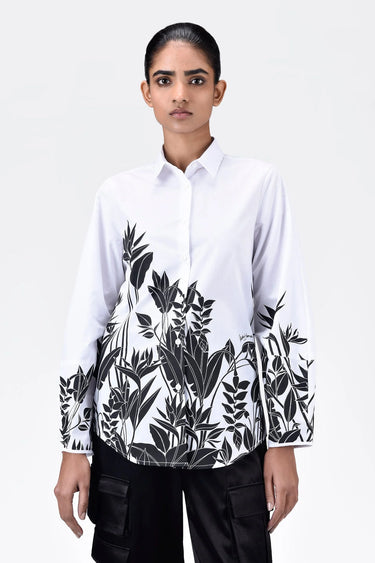 Regular Fit Cotton Poplin Shirt with Tropical Print - Genes Lecoanet Hemant