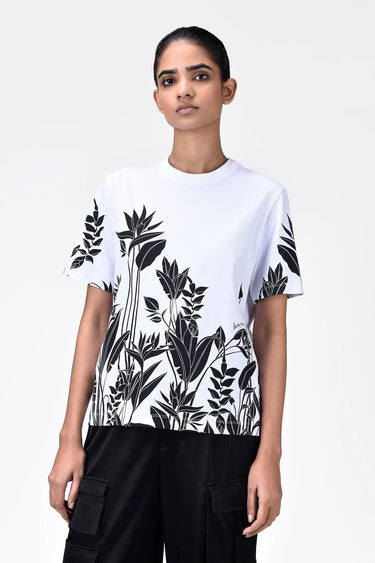 Regular Fit Crew Neck T-Shirt with Tropical Print - Genes Lecoanet Hemant