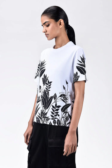 Regular Fit Crew Neck T-Shirt with Tropical Print - Genes Lecoanet Hemant