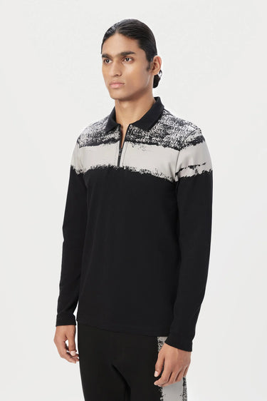 Regular Fit Full Sleeve Polo T-Shirt with Bold Large Stripe Print - Genes Lecoanet Hemant