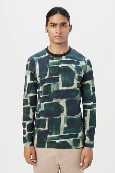 Regular Fit Full Sleeve T-Shirt in All-Over Abstract Print - Genes Lecoanet Hemant