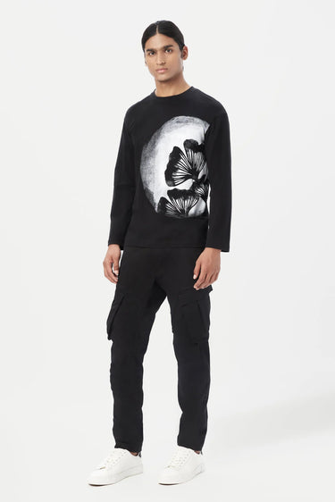 Regular Fit Full Sleeve T-Shirt with Drop Shoulder and Striking Gingko Stamp Print - Genes Lecoanet Hemant