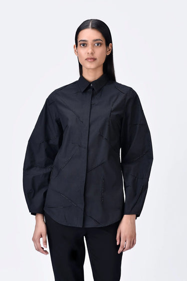 Regular Fit Giza Cotton Shirt with Bead Embroidery