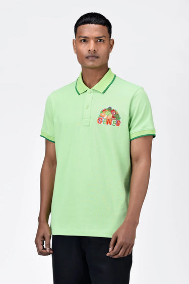 Regular Fit Men's Polo With Genes Fruit Basket Embroidery Mint Green - Genes Lecoanet Hemant
