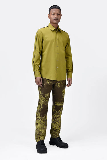 Regular Fit Men's Solid Button-Up Shirt Bright Olive - Genes Lecoanet Hemant
