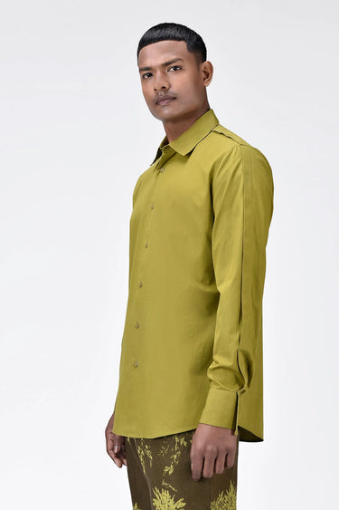 Regular Fit Men's Solid Button-Up Shirt Bright Olive - Genes Lecoanet Hemant
