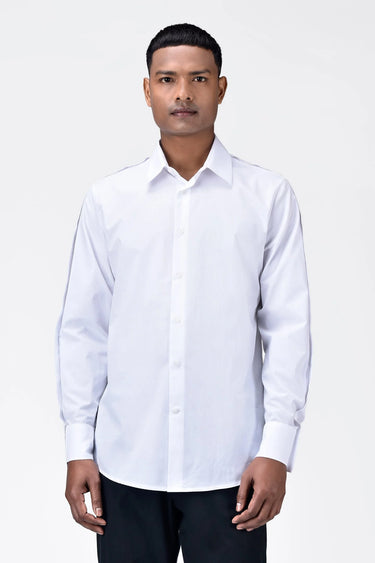 Regular Fit Men's Solid Button-Up Shirt-White - Genes Lecoanet Hemant