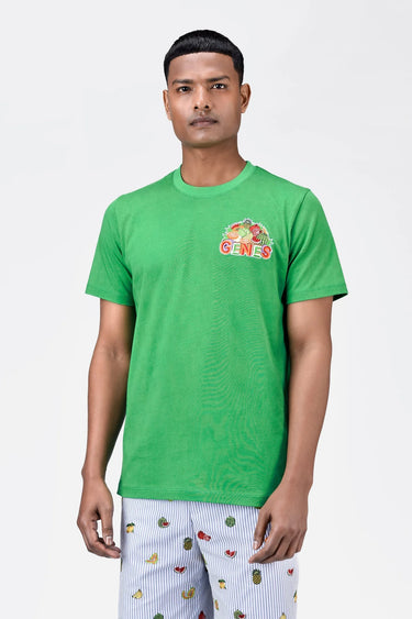 Regular Fit Men's T-Shirt With Genes Fruit Basket Embroidery-Spring Green - Genes Lecoanet Hemant