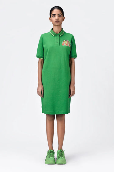 Regular Fit Polo Dress with Fruit Basket Embroidery-Spring Green - Genes Lecoanet Hemant