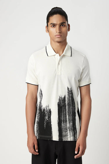 Regular Fit Polo T-Shirt with Brush Stroke Print Placement - Genes Lecoanet Hemant