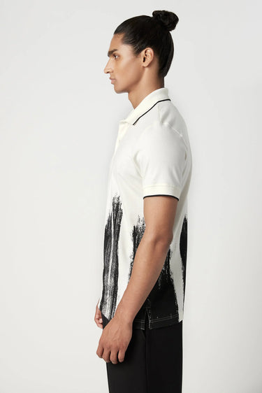 Regular Fit Polo T-Shirt with Brush Stroke Print Placement - Genes Lecoanet Hemant