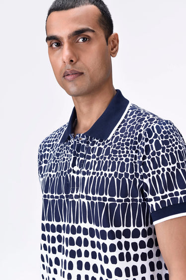 Regular Fit Polo with Cell Degrade Print - Clay-Green - Genes Lecoanet Hemant