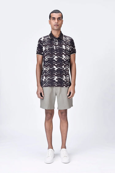 Regular Fit Polo with Solar Wave Check Print - Genes Lecoanet Hemant