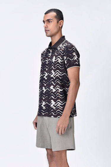 Regular Fit Polo with Solar Wave Check Print - Genes Lecoanet Hemant