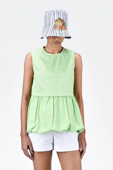Regular Fit Round Neck Top With Voluminous Hem Mint Green - Genes Lecoanet Hemant