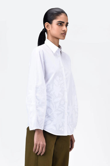 Regular Fit Shirt with Tropical Tonal Applique - Genes Lecoanet Hemant