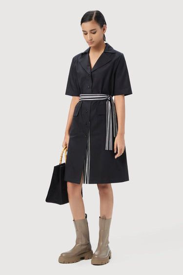 Regular Fit Short Sleeve Shirt-Dress with Line Print on Center Back - Genes Lecoanet Hemant