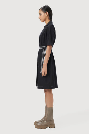 Regular Fit Short Sleeve Shirt-Dress with Line Print on Center Back - Genes Lecoanet Hemant