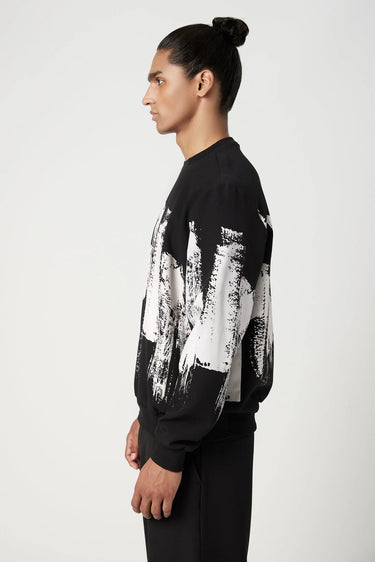 Regular Fit Sweatshirt with Artistic Brush Effect Print - Genes Lecoanet Hemant